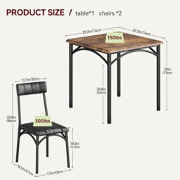 Brown 3X Dining Set Kitchen Table & 2 Upholstered Chairs Small Space - thumbnail 2
