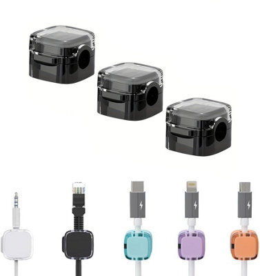 3 Pack Magnetic Cable Organizer Storage Holder For Charging Cable, Self-Adhesive Cable Organizer For Desk (Black)