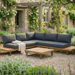 Dibor Wooden Corner Garden Sofa Set Outdoor Lounge Furniture With Cushions And Coffee Table - thumbnail 1