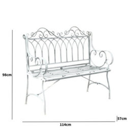 Melody Maison Ornate Distressed Grey Metal Garden Bench 98Cm X 114Cm - thumbnail 9