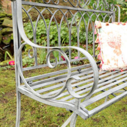 Melody Maison Ornate Distressed Grey Metal Garden Bench 98Cm X 114Cm - thumbnail 4