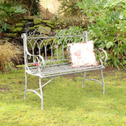 Melody Maison Ornate Distressed Grey Metal Garden Bench 98Cm X 114Cm - thumbnail 1