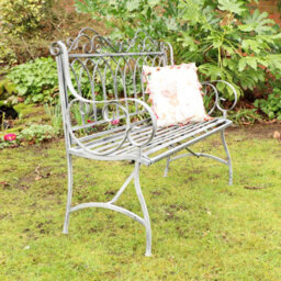 Melody Maison Ornate Distressed Grey Metal Garden Bench 98Cm X 114Cm - thumbnail 6