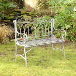 Melody Maison Ornate Distressed Grey Metal Garden Bench 98Cm X 114Cm - thumbnail 7