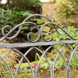 Melody Maison Ornate Distressed Grey Metal Garden Bench 98Cm X 114Cm - thumbnail 3