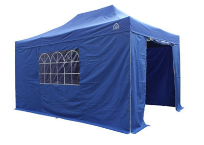 All Seasons Gazebos 3X4.5 Full Waterproof Pop Up Gazebo With 4 Heavyweight Side Panels And Accessories Royal Blue