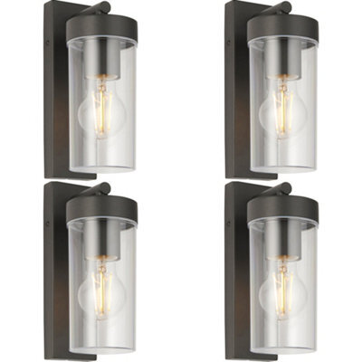 4 Pack Modern Outdoor Ip44 Wall Lantern Light - 15W E27 Gls Led - Dimmable - image 1