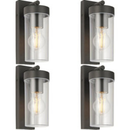 4 Pack Modern Outdoor Ip44 Wall Lantern Light - 15W E27 Gls Led - Dimmable