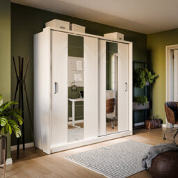 Arte Lux Xiv- Modern White Two Sliding Door Wardrobe (H2150mm W2200mm D630mm) With Decorative Mirrored Doors - thumbnail 1