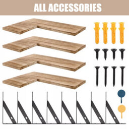 4 Pcs Wall Mounted Storage Wooden Display Shelf Home Corner Floating Shelves - thumbnail 1