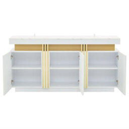 Abrihome 55 Inch White Gold Buffet Sideboard With Faux Marble Top, Luxury Storage Cabinet With 3 Doors And Adjustable Shelves For Kitchen - thumbnail 8