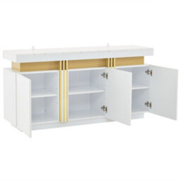 Abrihome 55 Inch White Gold Buffet Sideboard With Faux Marble Top, Luxury Storage Cabinet With 3 Doors And Adjustable Shelves For Kitchen - thumbnail 9