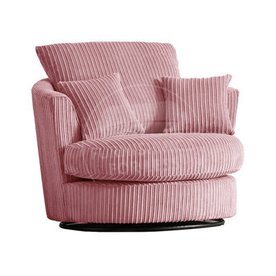 Furnishings For Less UK Luxor Jumbo Cord Pink Fabric Single Seater 360 Degree Swivel Chair Sofa Accessory