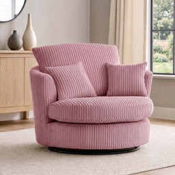 Furnishings For Less UK Luxor Jumbo Cord Pink Fabric Single Seater 360 Degree Swivel Chair Sofa Accessory - thumbnail 2