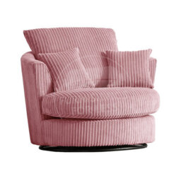 Furnishings For Less UK Luxor Jumbo Cord Pink Fabric Single Seater 360 Degree Swivel Chair Sofa Accessory - thumbnail 1