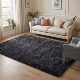 Oxford Homeware Shaggy Rug Anti-Slip Washable Soft Fluffy Living Room And Bedroom Rug (Black, 120X170Cm) - thumbnail 1