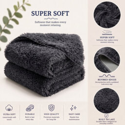 Oxford Homeware Shaggy Rug Anti-Slip Washable Soft Fluffy Living Room And Bedroom Rug (Black, 120X170Cm) - thumbnail 4