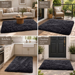 Oxford Homeware Shaggy Rug Anti-Slip Washable Soft Fluffy Living Room And Bedroom Rug (Black, 120X170Cm) - thumbnail 3
