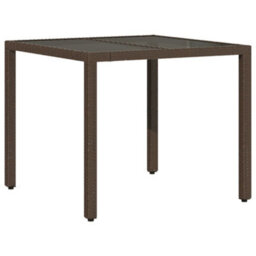 Berkfield Garden Table With Glass Top Brown 90X90X75 Cm Poly Rattan - thumbnail 2