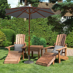 Charles Taylor Trading Charles Taylor Wooden Adirondack 2 X Chair Seat Table & Grey Parasol & Cushions - thumbnail 1