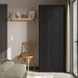 Ancona Ready Assembled Modern Matt Black Ash Tall Double Wardrobe (H)1956mm (W)766mm (D)530mm - thumbnail 1