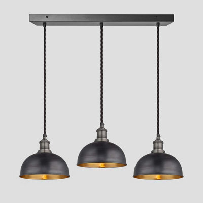 Industville Brooklyn Dome 3 Wire Cluster Lights, 8 Inch, Pewter & Brass, Pewter Holder