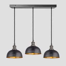 Industville Brooklyn Dome 3 Wire Cluster Lights, 8 Inch, Pewter & Brass, Pewter Holder