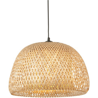 Loops Hanging Ceiling Pendant Light - Dome Natural Bamboo White Pc & Matt Black - 10W Led E27 - image 1