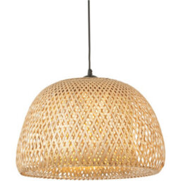 Loops Hanging Ceiling Pendant Light - Dome Natural Bamboo White Pc & Matt Black - 10W Led E27