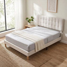 5Ft Double Metal Bed Frame Platform Bedstead Upholstered Adjustable Headboard - thumbnail 1
