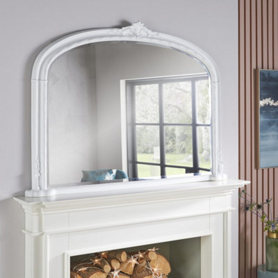 The Online Mirror Shop Overmantle Mirror Mayfair Arched Shape With White Frame- W 127Cm X H 89Cm X D 4Cm For Hanging In Above The Fireplace,bathroom - image 1