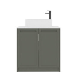 Royal Bathrooms Royal Bathroom Elmore 800mm Matt Green Freestanding Countertop Bathroom Vanity Unit 2 Door Plain White Worktop With Peak Basin - thumbnail 7