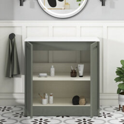 Royal Bathrooms Royal Bathroom Elmore 800mm Matt Green Freestanding Countertop Bathroom Vanity Unit 2 Door Plain White Worktop With Peak Basin - thumbnail 6