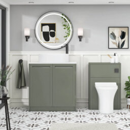Royal Bathrooms Royal Bathroom Elmore 800mm Matt Green Freestanding Countertop Bathroom Vanity Unit 2 Door Plain White Worktop With Peak Basin - thumbnail 5