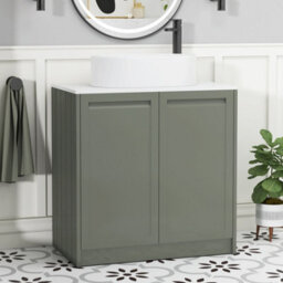Royal Bathrooms Royal Bathroom Elmore 800mm Matt Green Freestanding Countertop Bathroom Vanity Unit 2 Door Plain White Worktop With Peak Basin - thumbnail 1
