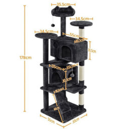 Black Large Cat Tree 178Cm Cat Tower Cat Condo W/scratching Posts And Platform Perches - thumbnail 2