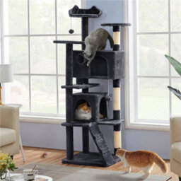 Black Large Cat Tree 178Cm Cat Tower Cat Condo W/scratching Posts And Platform Perches - thumbnail 4