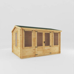 Mercia 4 X 3 M Reverse Apex Log Cabin - 19 mm - Timber - L313.3 X W402.8 X H259.5 Cm - Brown - thumbnail 1