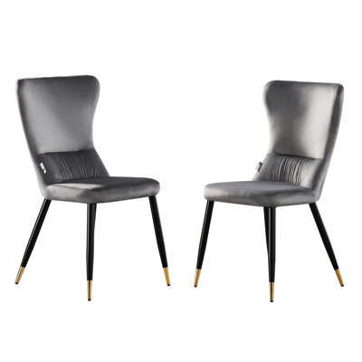 Life Interiors Set Of 2 Grey New York Modern Velvet Dining Chairs With High Back, Black Metal Legs, And Gold Tips - image 1