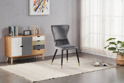 Life Interiors Set Of 2 Grey New York Modern Velvet Dining Chairs With High Back, Black Metal Legs, And Gold  Tips - thumbnail 2