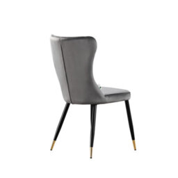 Life Interiors Set Of 2 Grey New York Modern Velvet Dining Chairs With High Back, Black Metal Legs, And Gold  Tips - thumbnail 4