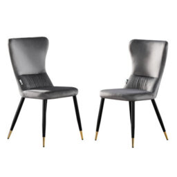 Life Interiors Set Of 2 Grey New York Modern Velvet Dining Chairs With High Back, Black Metal Legs, And Gold  Tips - thumbnail 1