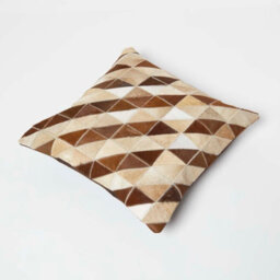 Homescapes Diamond Check Cream & Brown Leather Cushion 45 X 45 Cm - thumbnail 5