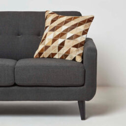 Homescapes Diamond Check Cream & Brown Leather Cushion 45 X 45 Cm - thumbnail 2
