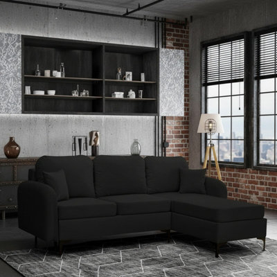 Venice L Corner Sofa Bed With Bonnell Spring Metal Legs Wooden Frame Dl Mechanism Storage 225X172X78X96 Cm Black Right - image 1