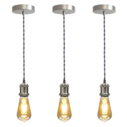 Vintage E27 Pendant Light Fitting  Satin Nickel Hanging Ceiling Lamp Kit With Twisted Fabric 2M Cable Pack Of 3 - thumbnail 1