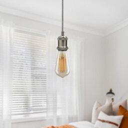 Vintage E27 Pendant Light Fitting  Satin Nickel Hanging Ceiling Lamp Kit With Twisted Fabric 2M Cable Pack Of 3 - thumbnail 4