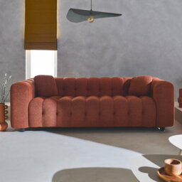 Sweeek - 3-Seater Sofa Upholstered In Textured Boucle Fabric Leon Terracotta 229X99X71 Cm