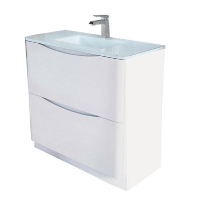 Plum&clay Eden Gloss White Floorstanding Vanity Unit With White Glass Basin (W)900mm - image 1