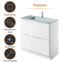 Plum&clay Eden Gloss White Floorstanding Vanity Unit With White Glass Basin (W)900mm - thumbnail 8